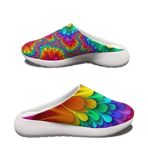 HUGS IDEA Unisex Garten Clogs Schuhe für Herren Damen Slip On Hausschuhe Sommer Sandalen Strand Dusche Hausschuhe Anti-Rutsch Pantoletten, Rainbow Art, 41 EU von HUGS IDEA