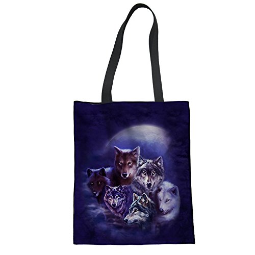 HUGS IDEA Women 3D Wolf Print Linen Tote Bag Travel Shopping Leisure Shoulder Bag Handbag von HUGS IDEA