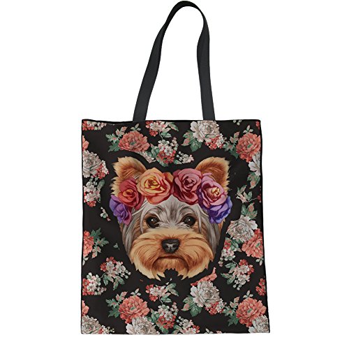 HUGS IDEA Women's Cotton Canvas Tote Shopping Bag Yorkshire Terrier Print Leisure College Bag von HUGS IDEA