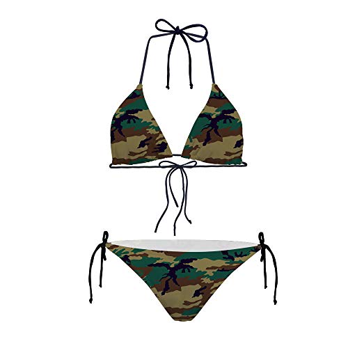 Hugs Idea Damen Bikini Camouflage, sexy, gepolstert, verstellbar, 2-teiliger Badeanzug Gr. Medium, Camouflage 4 von HUGS IDEA