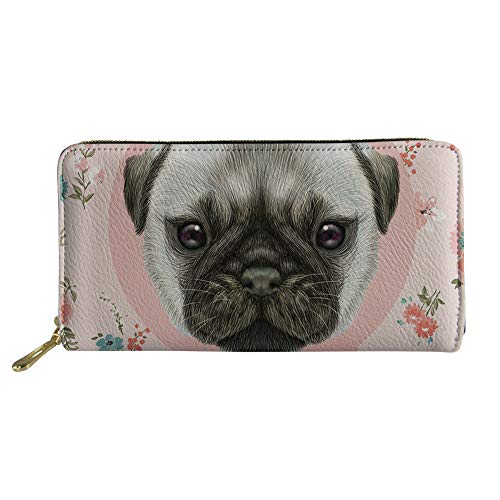 Hugs Idea Damen Geldbörse Leder mit Tiermuster Pink Mops Puppy Einheitsgröße von HUGS IDEA