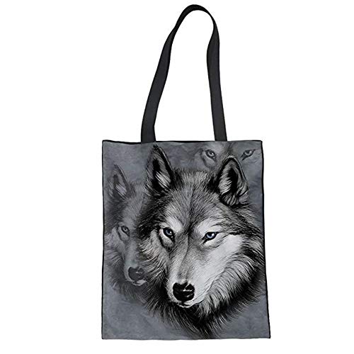 Hugs Idea Damen Handtasche mit Blumenmotiv und Hundemotiv, Grau - Wolf 2 - Größe: Medium von HUGS IDEA