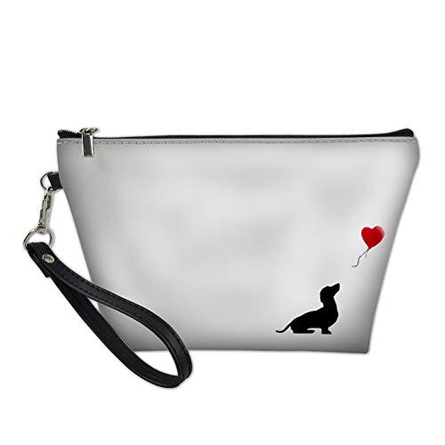 HUGS IDEA Modische Kosmetiktasche für Mädchen, süßer Dackel-Hund und Herz, weibliche Make-up-Tasche von HUGS IDEA