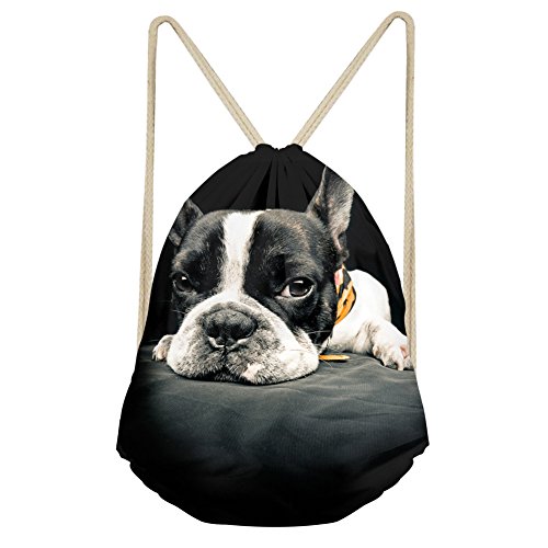 HUGS IDEA Rucksack mit Tiermuster und Kordelzug, Französische Bulldogge (Grau) - Z3 von HUGS IDEA