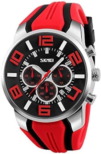 Herrenuhr, Quarzuhren Für Herren Mit Silikonarmband, Multifunktionskalender, Chronograph, 30 M wasserdichte Uhren Mit Sechs Nadeln, Simulierte Militärarmbanduhren Für Den Außenbereich,Rot,outstand Herrenuhr, Quarzuhren Für Herren Mit Silikonarmband, Multifunktionskalender, Chronograph, 30 M wasserdichte Uhren Mit Sechs Nadeln, Simulierte Militärarmbanduhren Für Den Außenbereich,Rot,outstand von HUHUJINGE
