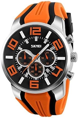 Herrenuhr, Quarzuhren Für Herren Mit Silikonarmband, Multifunktionskalender, Chronograph, 30 M wasserdichte Uhren Mit Sechs Nadeln, Simulierte Militärarmbanduhren Für Den Außenbereich,Orange,outst Herrenuhr, Quarzuhren Für Herren Mit Silikonarmband, Multifunktionskalender, Chronograph, 30 M wasserdichte Uhren Mit Sechs Nadeln, Simulierte Militärarmbanduhren Für Den Außenbereich,Orange,outst von HUHUJINGE