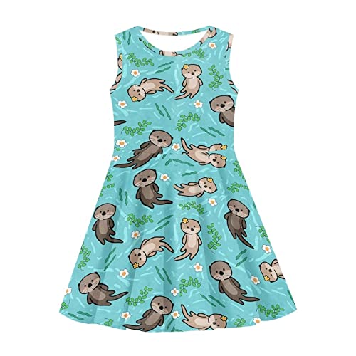 HUIACONG Ärmelloses Kleid für Mädchen, A-Linie, Swing-Kleid für 3–16 Jahre, Otters Daisy Leaves 2, 13-14 Jahre von HUIACONG