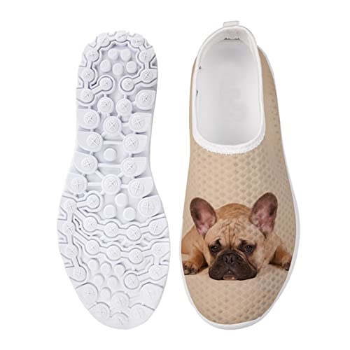 HUIACONG Beige Französische Bulldogge Flache Laufschuhe für Weiblich ohne Schnürsenkel mit Leichte Arbeitsschuhe Frauen Bequem Weich Slip on Leisetreter Größe 37 EU von HUIACONG