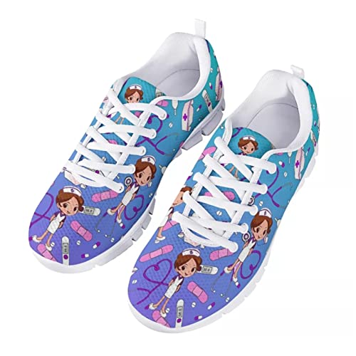 HUIACONG Blue Damen Sportschuhe Laufschuhe Bequem Atmungsaktives Turnschuhe Sneakers Gym Fitness Leichte Schuhe Krankenschwester Mädchen Blau(Nurse Girl Print), EU39 von HUIACONG