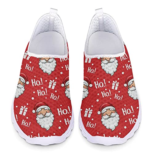 HUIACONG Christmas Shoes Weihnachtsschuhe Rot Damen Slip On Turnschuhe Santa Claus Mesh Laufschuhe Atmungsaktiv Sportschuhe Wanderschuhe Leichte Bequeme Schuhe 36 EU von HUIACONG