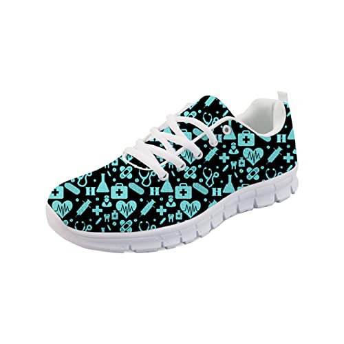 HUIACONG Damen Laufschuhe Atmungsaktiv Sportschuhe Weich Turnschuhe Schnürer Sneaker Outdoor-Fitnessschuhe Mesh Pflegeschuhe Grün Krankenschwester Schwarz Größe 39 EU von HUIACONG