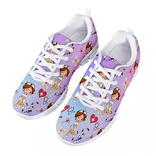 HUIACONG Damen Sneaker Straßenlaufschuhe Sportschuhe Turnschuhe Outdoor Leichtgewichts Laufschuhe Freizeit Atmungsaktive Fitness Schuhe Luftkissen Sneakers Lila Krankenschwester Größe 36 von HUIACONG