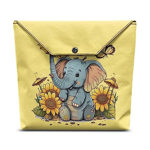 HUIACONG Elefant Baby Buchhülle Sonnenblume Schmetterling Buchhülle Gelb Buchumschläge für Frauen Kinder Niedliche Buchhülle mit Rückentasche Buchschutz für Jungen Mädchen von HUIACONG