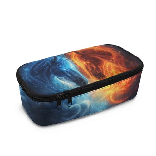 HUIACONG Federmäppchen Jungen Federmäppchen Kinder Federmäppchen Große Kapazität Penicl Case Federmäppchen, Horse Fire Ice, Einheitsgröße, Federmäppchen von HUIACONG