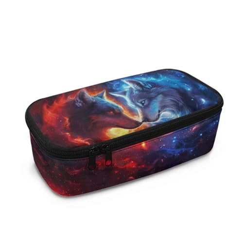 HUIACONG Federmäppchen Jungen Federmäppchen Kinder Federmäppchen Große Kapazität Penicl Case Federmäppchen, Wolf Fire Ice, Einheitsgröße, Federmäppchen von HUIACONG