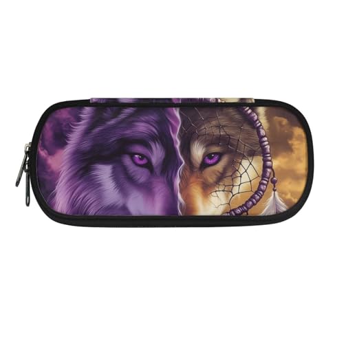 HUIACONG Federmäppchen für Kinder, Sekundarschule, Federmäppchen, Federmäppchen, Federmäppchen, Federmäppchen, Traumfänger Wolf, Einheitsgröße, Federmäppchen von HUIACONG