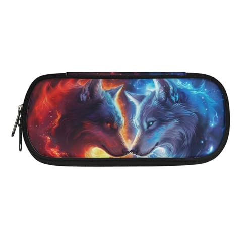 HUIACONG Federmäppchen für Kinder, Sekundarschule, Federmäppchen, Federmäppchen, Federmäppchen, Federmäppchen, Wolf Fire Ice, Einheitsgröße, Federmäppchen von HUIACONG