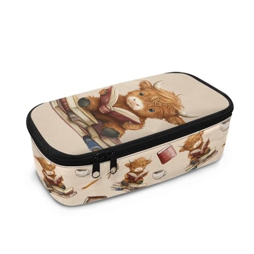 HUIACONG Federmäppchen für Kinder, Sekundarschule, Federmäppchen, ästhetisches Federmäppchen, Highland Cow Book, Einheitsgröße, Federmäppchen von HUIACONG