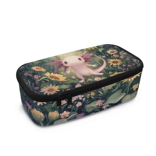 HUIACONG Federmäppchen für Kinder, ästhetisches Federmäppchen, großes Fassungsvermögen, Axolotl Sonnenblume, Einheitsgröße, Federmäppchen von HUIACONG