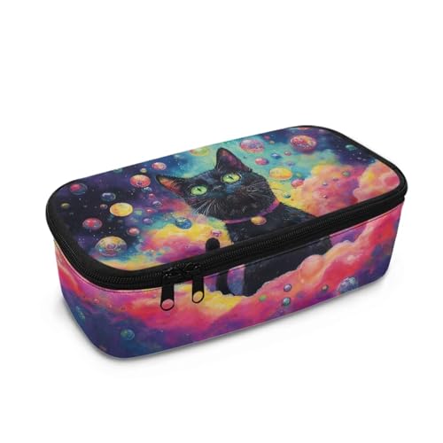 HUIACONG Federmäppchen für Kinder, ästhetisches Federmäppchen, großes Fassungsvermögen, Federmäppchen, Ölgemälde mit schwarzer Katze, Planet, Einheitsgröße, Federmäppchen von HUIACONG