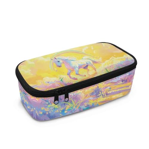 HUIACONG Federmäppchen für Kinder, ästhetisches Federmäppchen, großes Fassungsvermögen, Federmäppchen, Pferd Regenbogen Gelb, Einheitsgröße, Federmäppchen von HUIACONG