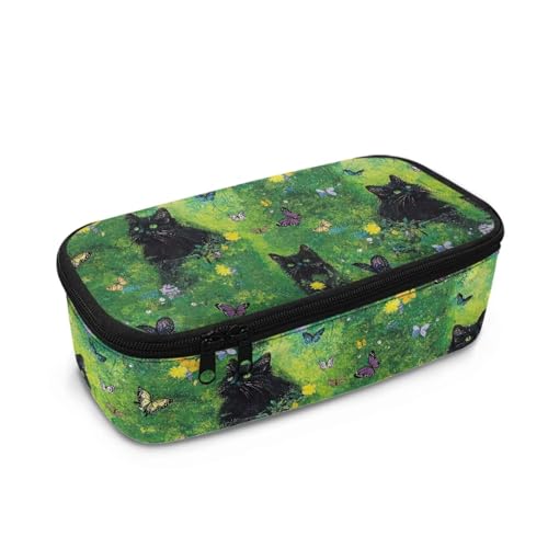 HUIACONG Federmäppchen für Kinder, ästhetisches Federmäppchen, großes Fassungsvermögen, Schwarzer Katzenschmetterling, Einheitsgröße, Federmäppchen von HUIACONG