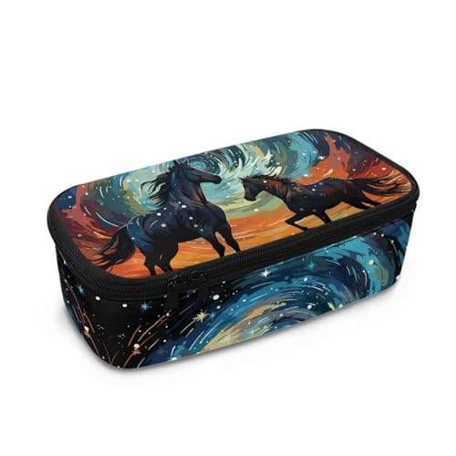 HUIACONG Federmäppchen für Kinder, großes Federmäppchen, großes Fassungsvermögen, Federmäppchen, ästhetisches Federmäppchen, Ölgemälde mit Pferd, Einheitsgröße, Federmäppchen von HUIACONG