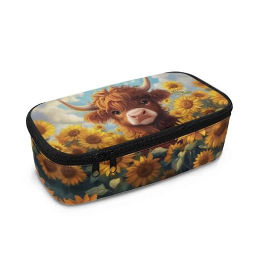 HUIACONG Federmäppchen für Mädchen, Federmäppchen, große Kapazität, ästhetisches Federmäppchen, Highland Cow Sonnenblumengelb, Einheitsgröße, Federmäppchen von HUIACONG