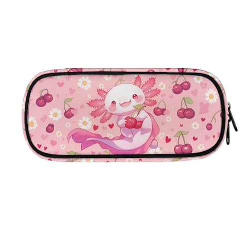 HUIACONG Federmäppchen für Mädchen, Federmäppchen, hohe Kapazität, Federmäppchen mit Fächern, Axolotl Cherry Pink, Einheitsgröße, Federmäppchen von HUIACONG