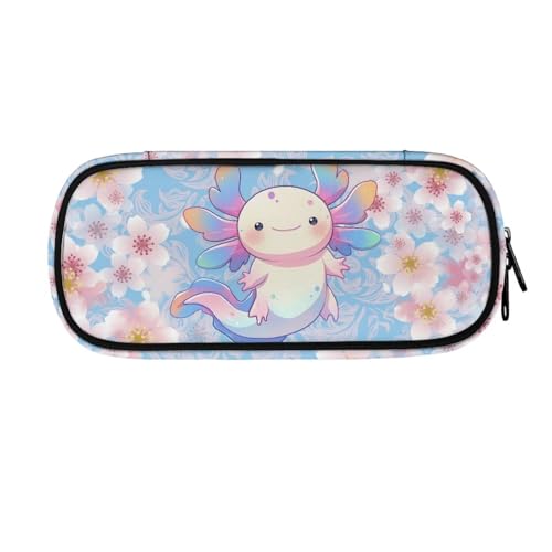 HUIACONG Federmäppchen für Mädchen, Federmäppchen, hohe Kapazität, Federmäppchen mit Fächern, Kirschblüte Axolotl Blau, Einheitsgröße, Federmäppchen von HUIACONG