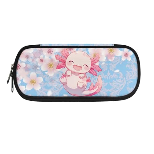 HUIACONG Federmäppchen für Mädchen, Federmäppchen, leichtes Federmäppchen, ästhetisches Federmäppchen, Axolotl Kirschblüte, Einheitsgröße, Federmäppchen von HUIACONG