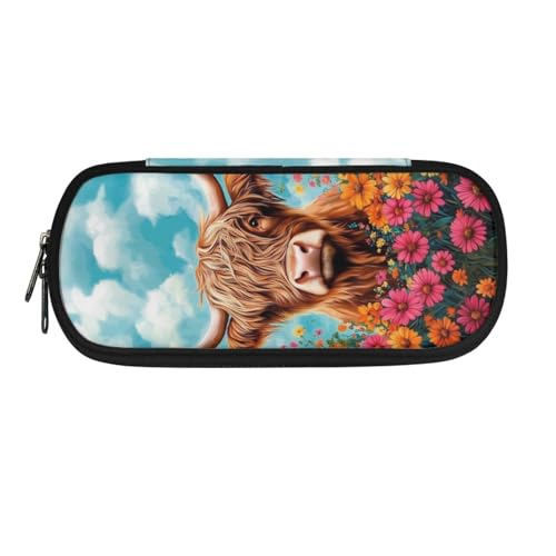 HUIACONG Federmäppchen für Mädchen, Federmäppchen, leichtes Federmäppchen, ästhetisches Federmäppchen, Hochlandkuh Blume, Einheitsgröße, Federmäppchen von HUIACONG