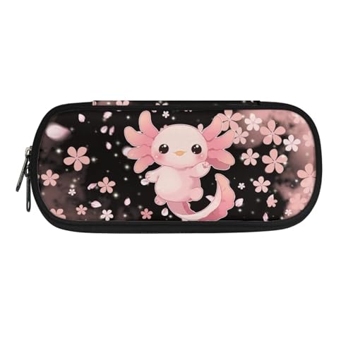 HUIACONG Federmäppchen für Mädchen, Sekundarschule, ästhetisches Federmäppchen, Federmäppchen, Bleistiftetui, Axolotl Cherry Blossom Black, Einheitsgröße, Federmäppchen von HUIACONG