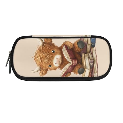 HUIACONG Federmäppchen für Mädchen, Sekundarschule, ästhetisches Federmäppchen, Federmäppchen, Bleistiftetui, Highland Cow Book, Einheitsgröße, Federmäppchen von HUIACONG