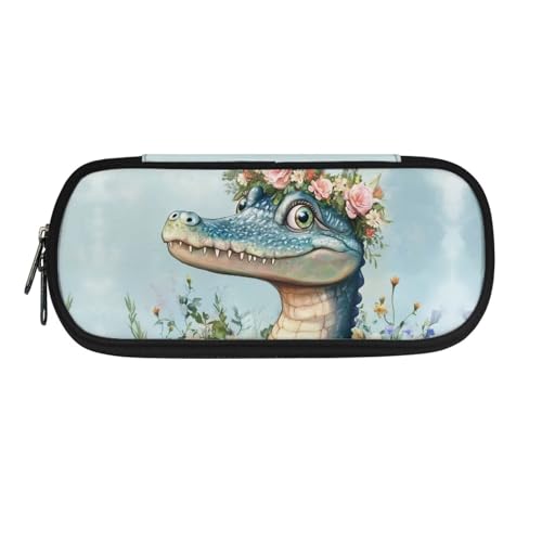 HUIACONG Federmäppchen für Mädchen Sekundarschule Federmäppchen Federmäppchen Aesthetic Kinder Federmäppchen, Krokodil-Blumenmuster, Einheitsgröße, Federmäppchen von HUIACONG