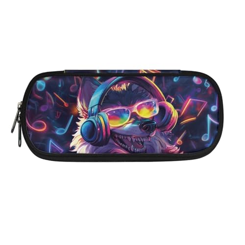 HUIACONG FoKids Federmäppchen, ästhetisches Federmäppchen, Federmäppchen, Kinder, Pemcil Case, Wolf Music Note Neon, Einheitsgröße, Federmäppchen von HUIACONG