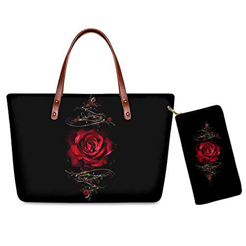 HUIACONG Handtasche mit Geldbörsen-Sets für Frauen Damen Schultertaschen und Geldbörse, rote rose, Large von HUIACONG