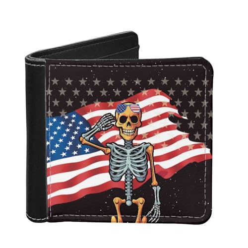 HUIACONG Herren Slim Thin Wallets Cash Coins Storage Card Holder Bifold Wallets, Amerikanische Flagge Totenkopf Salute, Einheitsgröße, Casual von HUIACONG