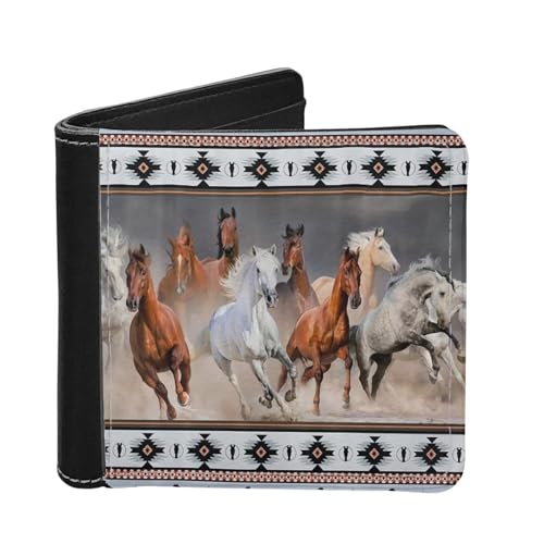 HUIACONG Herren Slim Thin Wallets Cash Coins Storage Card Holder Bifold Wallets, Aztec Southwest Horses, Einheitsgröße, Casual von HUIACONG