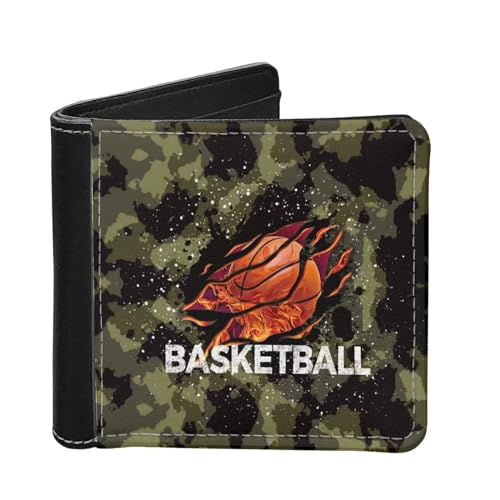 HUIACONG Herren Slim Thin Wallets Cash Coins Storage Card Holder Bifold Wallets, Camo Fire Basketball, Einheitsgröße, Casual von HUIACONG