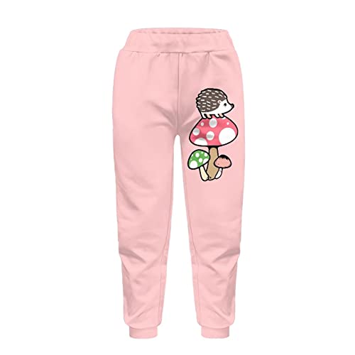 HUIACONG Kinder Jogginghose für Größe 37-48 Mädchen Jungen Sweatpants, Igel in Pilzform, Pink, 10 - 11 Jahre von HUIACONG