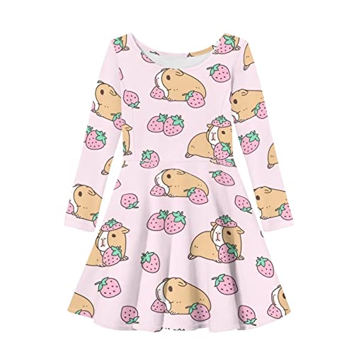 HUIACONG Kleinkind A-Linie Swing Kleid Mädchen Langarm Kleid 3-16 Jahre, Meerschweinchen Erdbeerrosa, 9-10 Jahre von HUIACONG