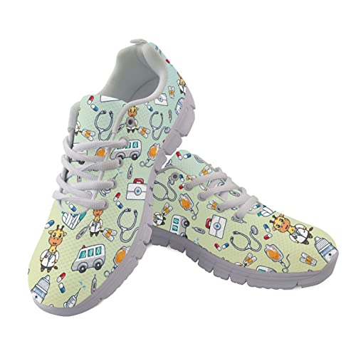 HUIACONG Krankenschwester Giraffe Gedruckte Damen Herren Sneaker Athletic Gym Fitness Sportschuhe, Leichte Casual Working Jogging Outdoor Running Walkingschuhe, Hellgrüne Größe 37 EU von HUIACONG