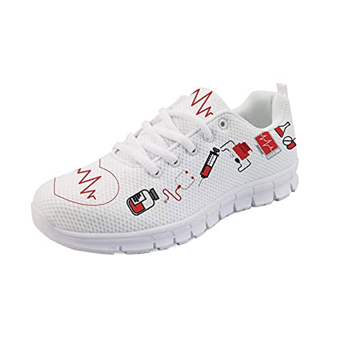 HUIACONG Krankenschwester Schuhe Damen Laufschuhe Atmungsaktiv Turnschuhe Schnürer Sportschuhe Sneaker Outdoor-Fitnessschuhe Weiß Größe 38 von HUIACONG