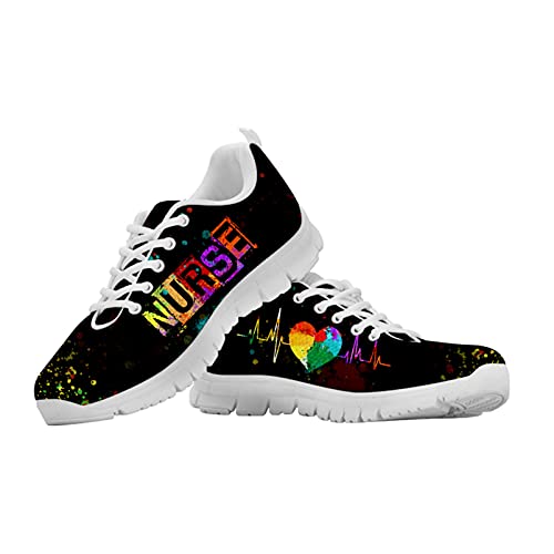 HUIACONG Krankenschwester Style Sneaker Damen Laufschuhe Sportschuhe Freizeit Turnschuhe Sneaker Breathable Mesh Leichtgewicht Athletic Schuhe Laufschuhe Bequeme Halbschuhe Schwarze 41 von HUIACONG