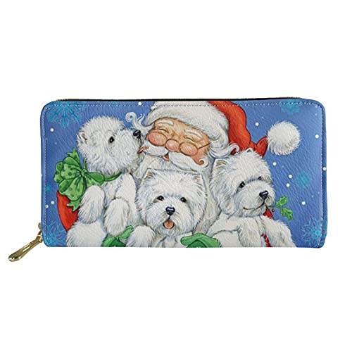 HUIACONG Leder Damen Geldbörse Lange Münzbörse Clutch Multi Card Organizer, Weihnachtsmann Schnauzer, Einheitsgröße, Retro von HUIACONG