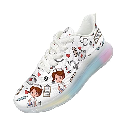 HUIACONG Leichte Sneaker Damen Stoßdämpfend Laufschuhe Atmungsaktiv Bequeme Schuhe Zum Gehen Frauen Freizeit Sportschuhe Krankenschwester Mädchen Schuhe Weiß Shoes(Größe 38) von HUIACONG