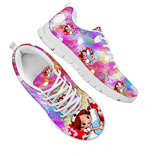 HUIACONG Regenbogen Schuhe Sportschuhe Sneaker pflegeschuhe Damen Gehen Arbeit Laufen Sport schnüren beiläufig Tennis Gittergewebe Shoes Krankenschwester Mädchen Größe 37 von HUIACONG