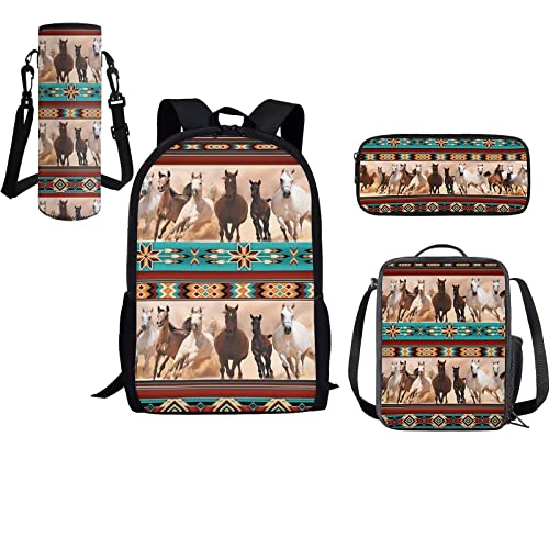 HUIACONG Rucksack, Lunchtasche, Federmäppchen, Wasserflaschen-Tasche für Kinder im Alter von 5 bis 19 Jahren, Südwestliches Aztekenpferd, Einheitsgröße, Rucksack Backpacks von HUIACONG