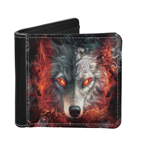 HUIACONG Schlanke, dünne Brieftaschen für Herren, für Bargeld, Münzen, Aufbewahrung von Karten, Bifold Wallets, Smoke Flame Wolf, Einheitsgröße, Casual von HUIACONG